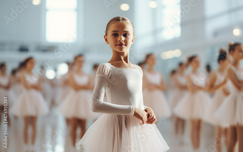 European ballerina girl in dance studio - ballet and dancer concept photo