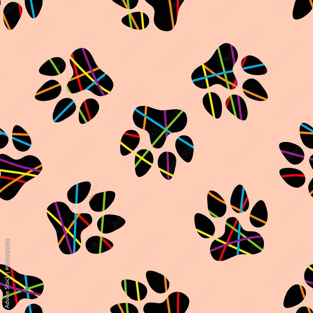 Fototapeta premium Animals footprints seamless cat and dogs pattern for wrapping paper and fabrics and linens and kids clothes print