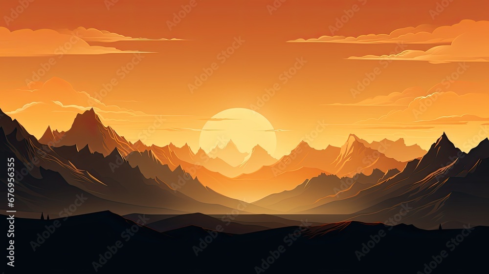 A mountain range with jagged peaks in silhouette against the dawn sky, symbolizing the majesty of natural landscapes