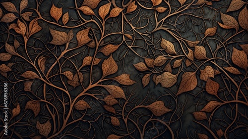 An intricate pattern of leaves and branches in silhouette, emphasizing the beauty of natural textures
