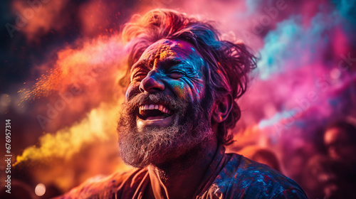 A happy man at the Holi festival © Anna