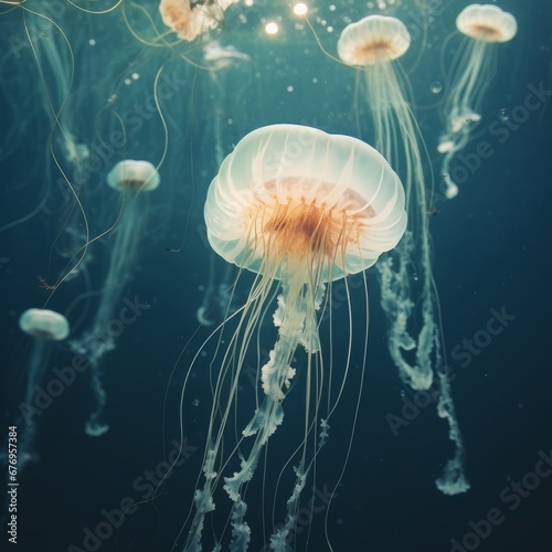 Jellyfish swims in the calm ocean