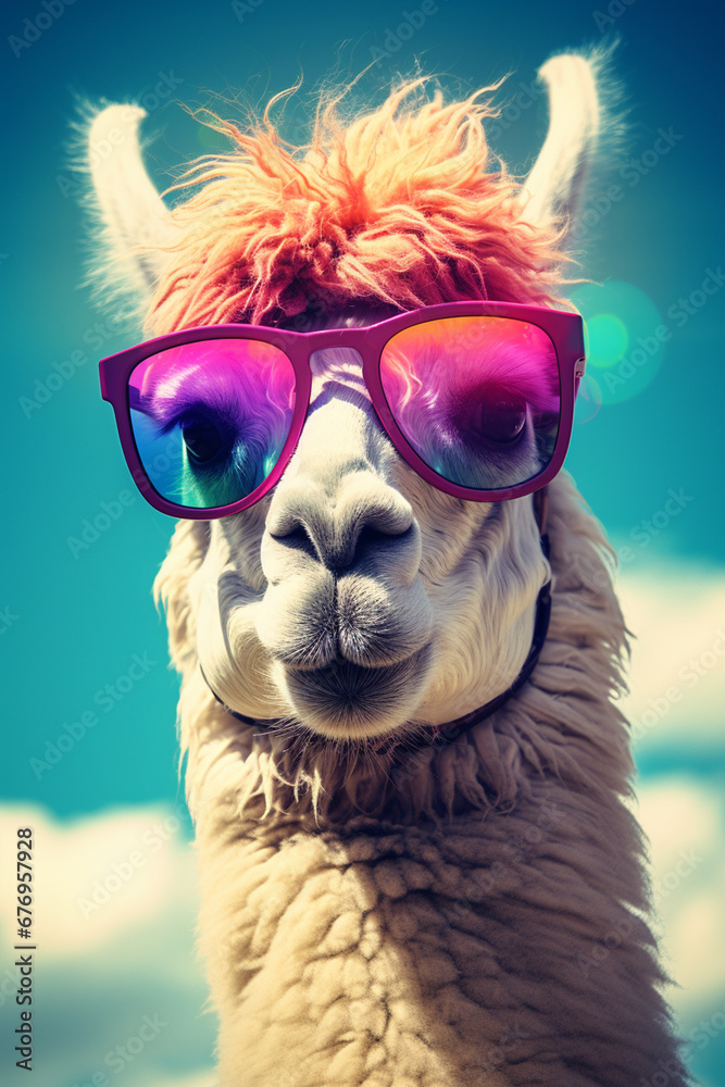 Llama in glasses, funny animal.Generative AI