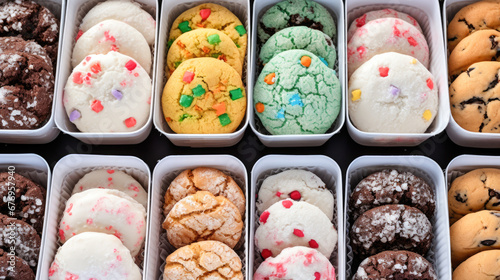 Palette of Flavors: Cookie Boxes in a Spectrum of Tastes Behold a spectrum of color in these cookie boxes, each holding a distinct flavor, promising a delightful taste journey.