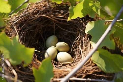 bird nest with eggs. 