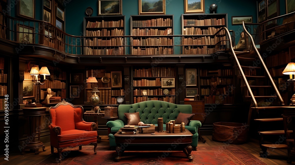 A library with a room dedicated to literary events and author signings.
