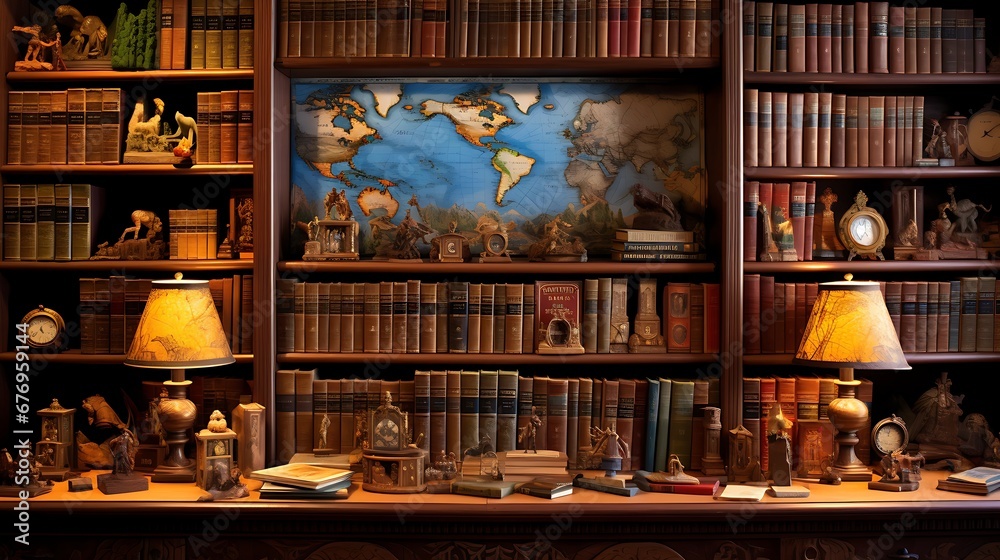 A library with a section for travel and adventure literature.