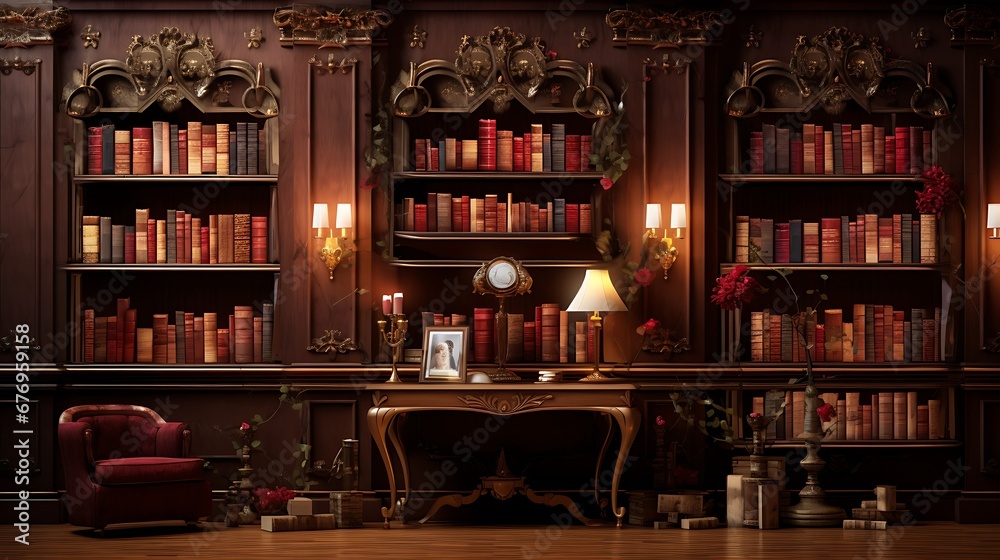 A library with a section for romance novels and love stories.