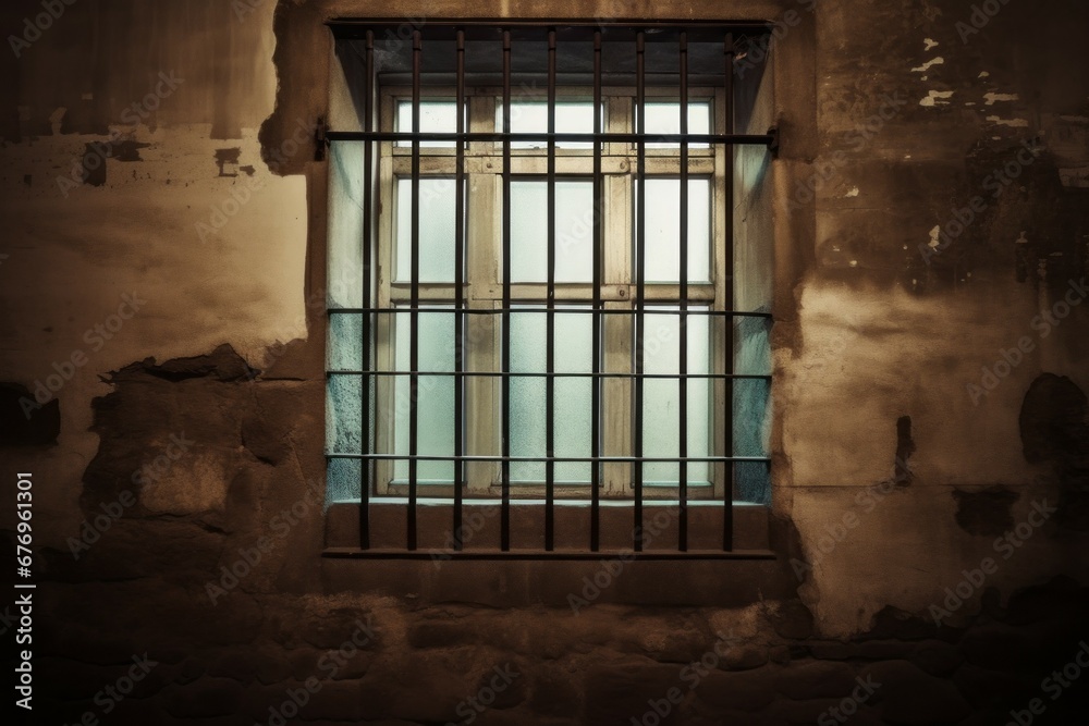 Window of an old prison. Background with selective focus and copy space Window of an old prison. Background with selective focus and copy space