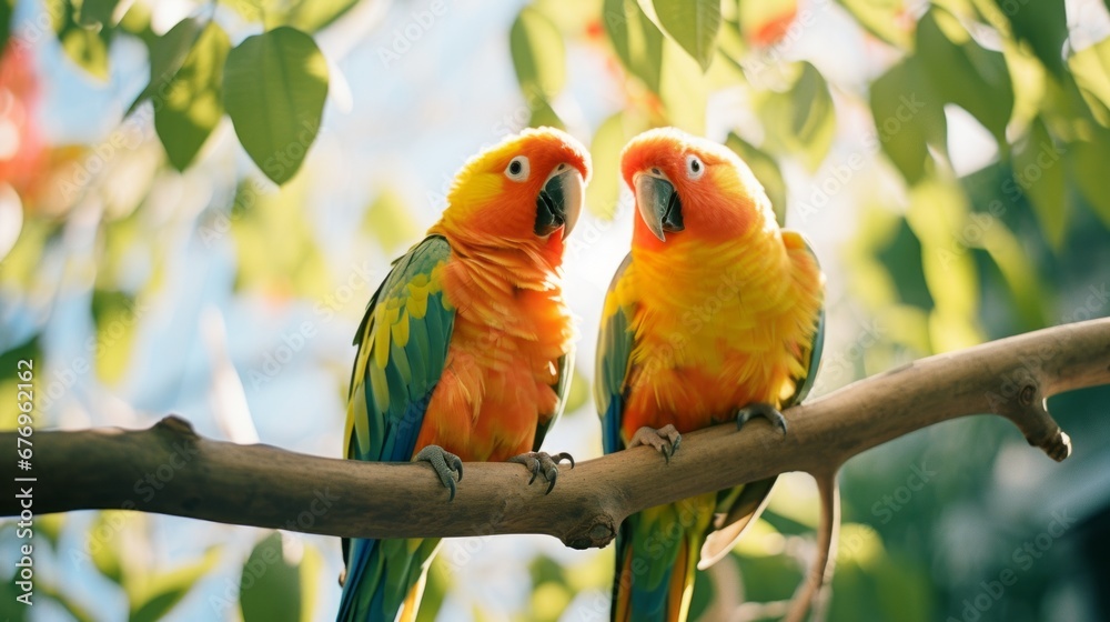 Obraz premium Beautiful multi colored parrots in nature