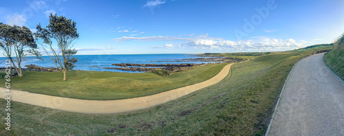 St Andrews, Scotland - September 21, 2023: Seaside views alongside the Kingsbarns Golf Course on the outskirts of St Andrews Scotland 