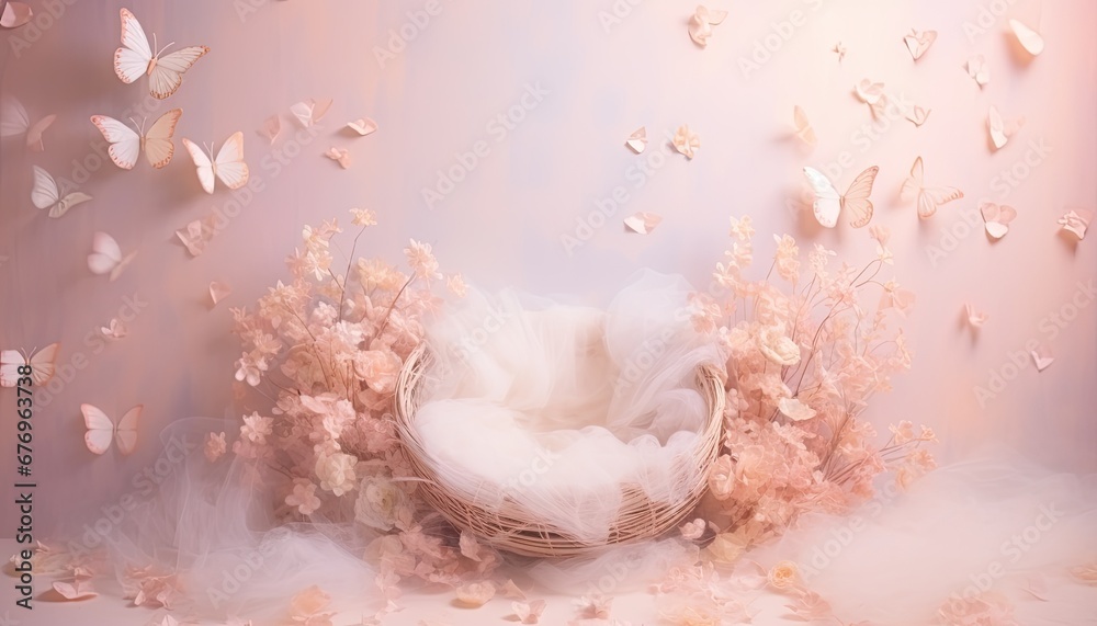 Newborn baby nest or crib backdrop, photoshop overlay, pastel pink ...
