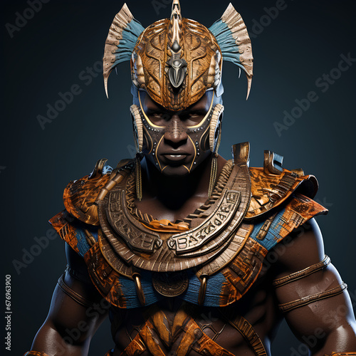 African warrior, very detailed, 3D, ultra-realistic, surrealistic, hyper-detailed