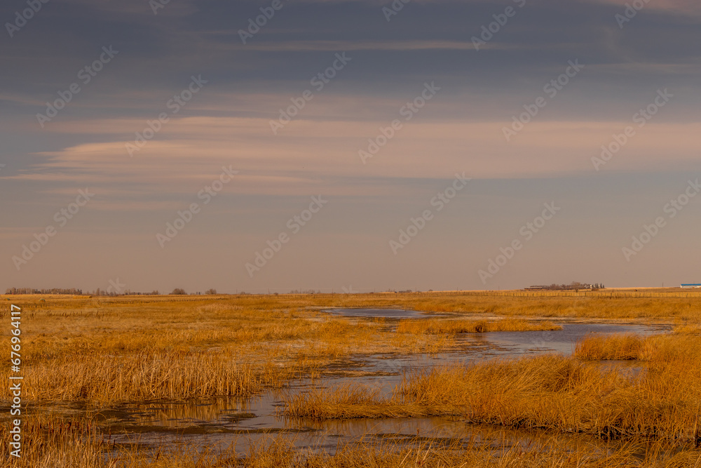 Farmers fields in the early morning Keoma Alberta Canada