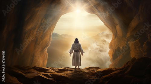 Jesus cristo caminhando em direção a luz 