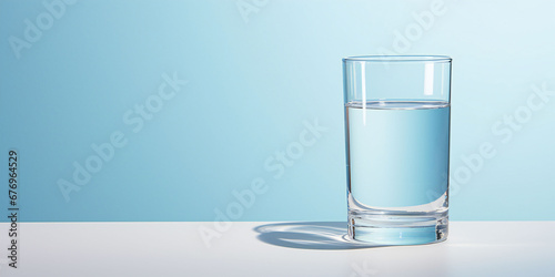 Glass of water on a light blue background