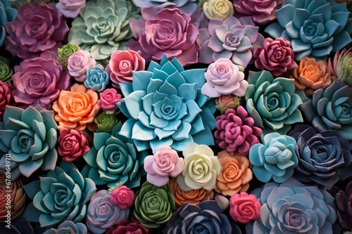 Colorful succulents on a turquoise backdrop  highlighting varieties for your nursery.