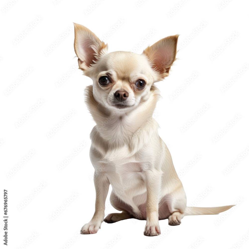 chihuahua puppy isolated on white sitting in a cute like fashion