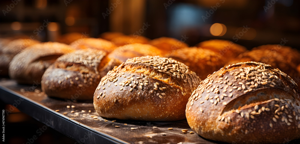 Bakery producing fresh bread from grains and seeds,