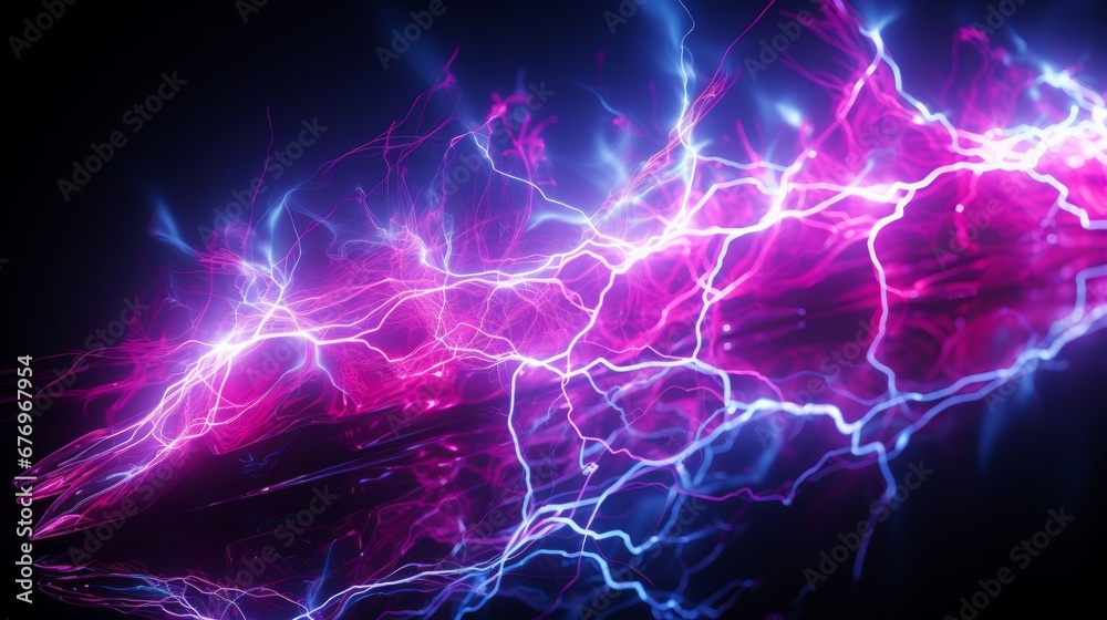 Dynamic essence of electrified neural activity, with vivid pink and blue plasma streams intertwining. Ideal for concepts of energy, connectivity, and futuristic technology. Generative AI Dynamic essence of electrified neural activity, with vivid pink and blue plasma streams intertwining. Ideal for concepts of energy, connectivity, and futuristic technology. Generative AI