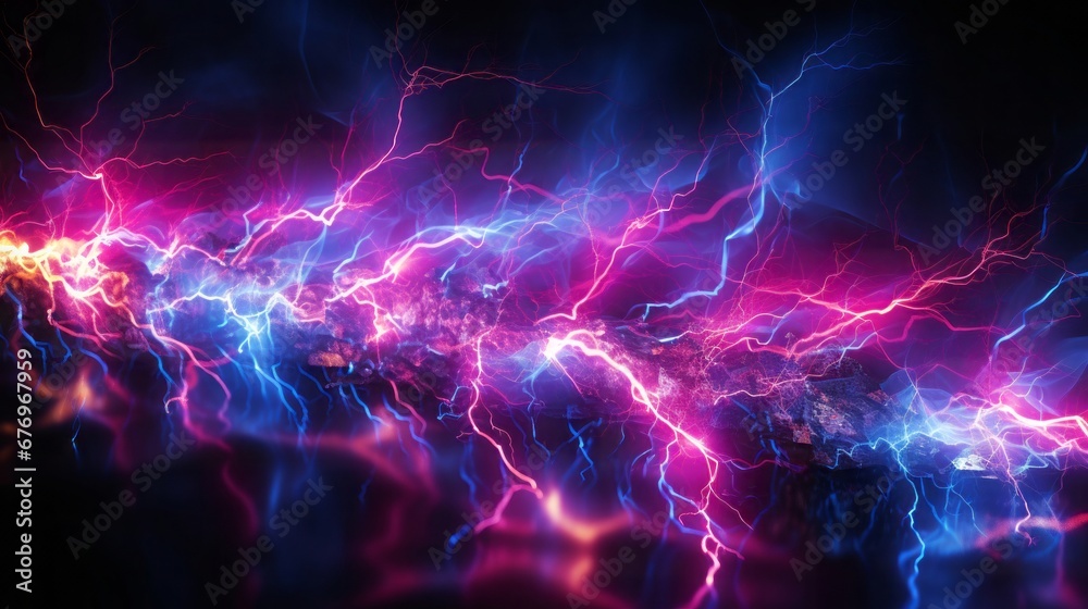 An abstract lightning neural-scape unfolds with serpentine trails of pink and blue lightning, visually interpreting the concept of electric neural activity. Generative AI An abstract lightning neural-scape unfolds with serpentine trails of pink and blue lightning, visually interpreting the concept of electric neural activity. Generative AI