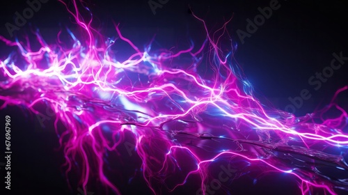 Bioelectric lightning network  a complex web of blue and pink lightning bolts resembling the pathways of biological neural networks  symbolizing the fusion of nature and technology. Generative AI
