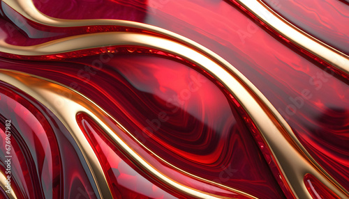 Abstract natural ruby texture with dark veins with gold photo