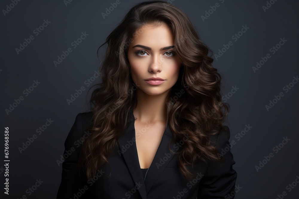 Portrait of beautyful and confident business woman, one color background, generative ai