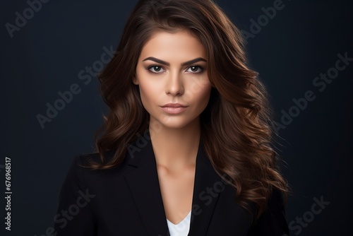 Portrait of beautyful and confident business woman, one color background, generative ai