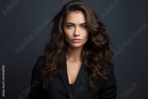 Portrait of beautyful and confident business woman, one color background, generative ai