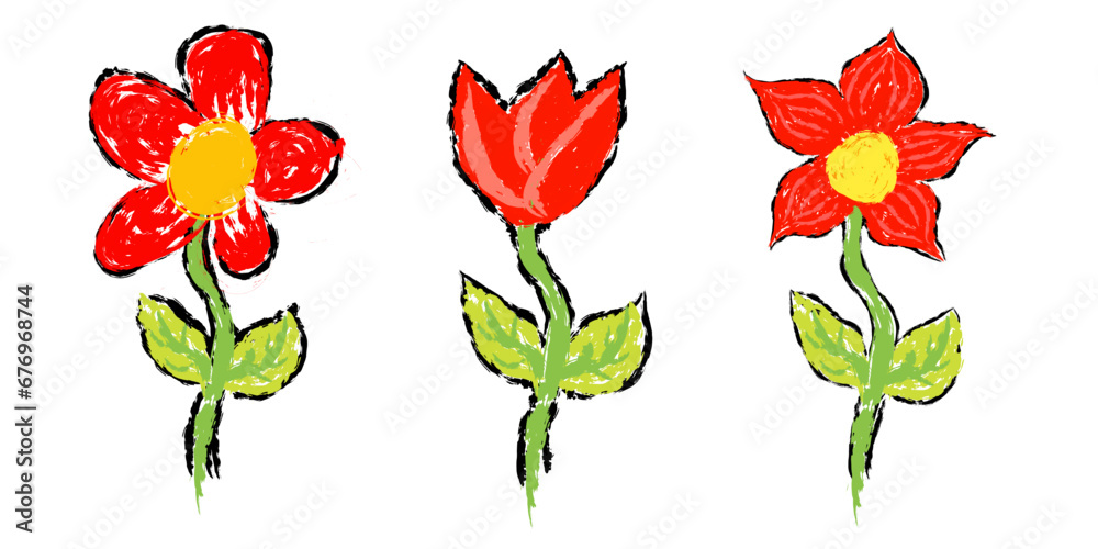 Design elements of flowers in scribble style