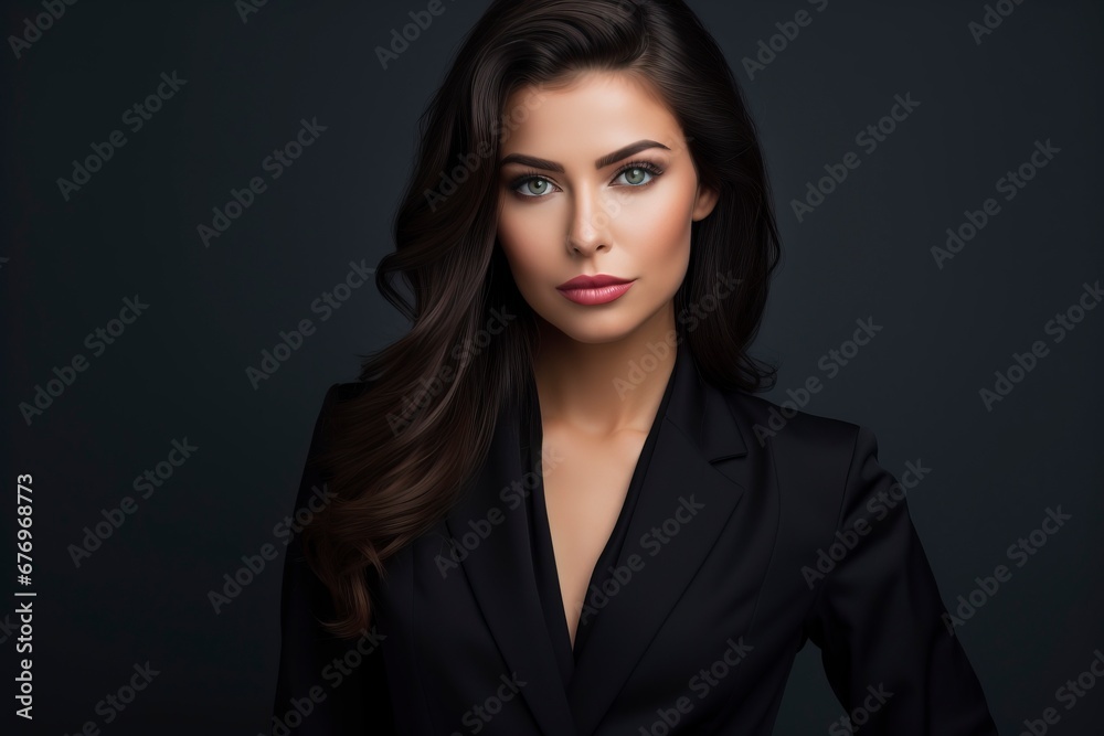 Portrait of beautyful and confident business woman, one color background, generative ai