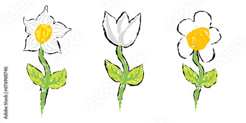 Design elements of flowers in scribble style