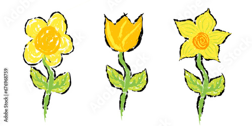 Design elements of flowers in scribble style