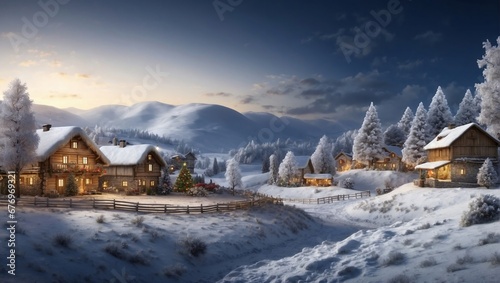 house in the mountains in wintewr season