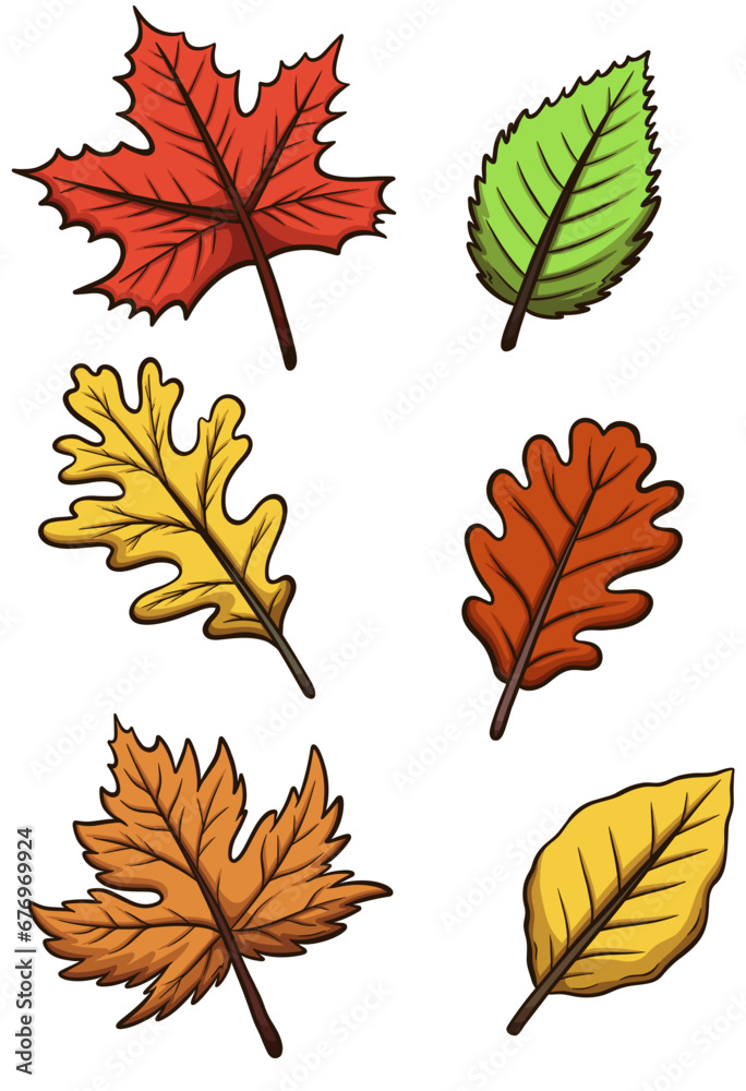 Cartoon Fall Leaves. Vector clip art illustration with simple gradients.