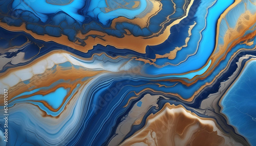 Abstract natural marble background in blue color with stone texture with veins and gold,