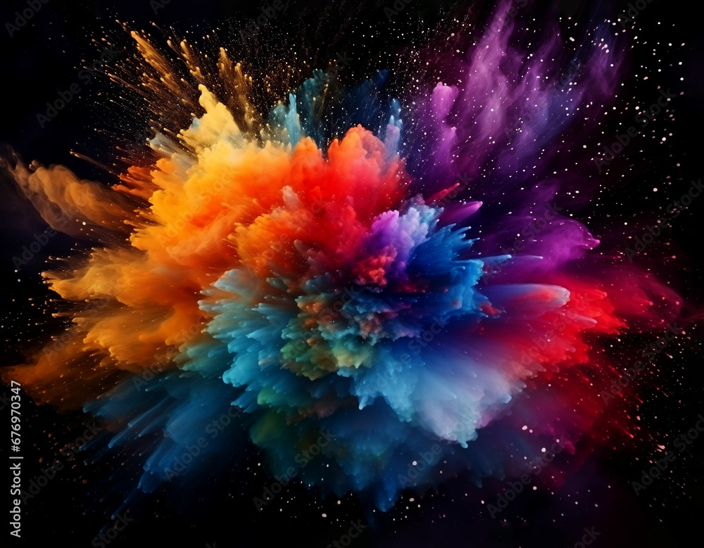 Abstract colorful in splash, paint, brush strokes, stain grunge  on black background
