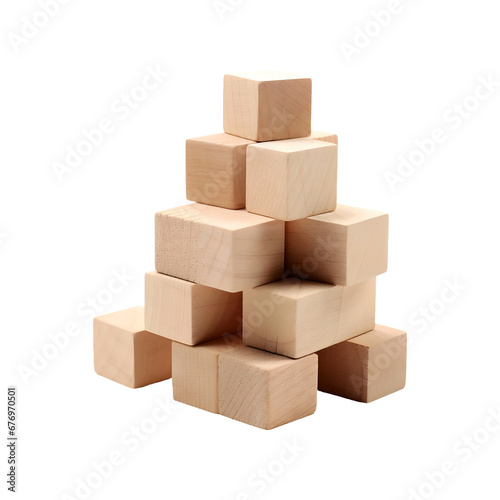 Brown wooden blocks or cubes pile isolated on transparent and white background  AI
