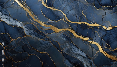 Natural titanium blue  sapphire  color , thin golden veins like microchip,  marble ceramic background