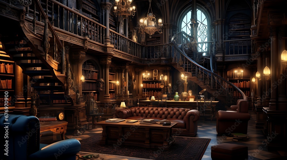 A library with a dedicated area for mysteries and detective novels.