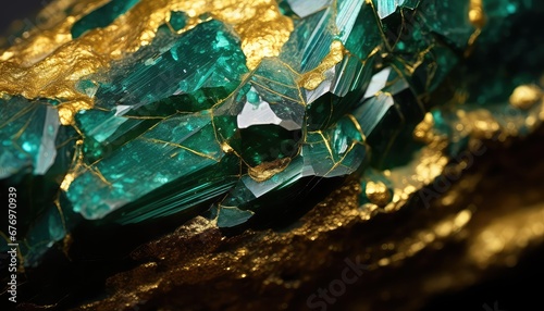 Natural rock stone , emerald color , thin golden veins like microchip, marble ceramic background