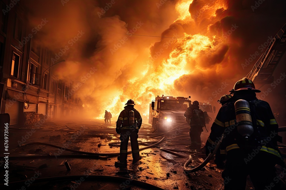 Heroic Firefighters Battling Fire