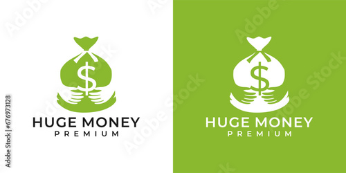 Money bag with hands logo design template. Hugging money logo. Money savings logo.