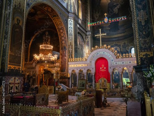 sacred atmosphere and interior of St. Volodymyr's Cathedral in capital kyiv