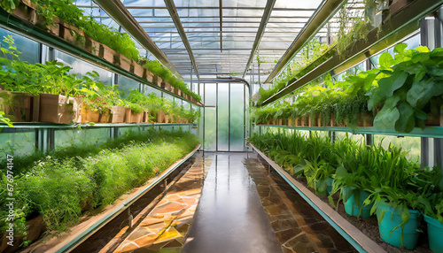 Green crop in modern greenhouse