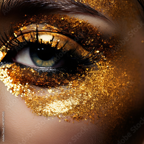 Golden Glitter Eye Makeup Artistry 