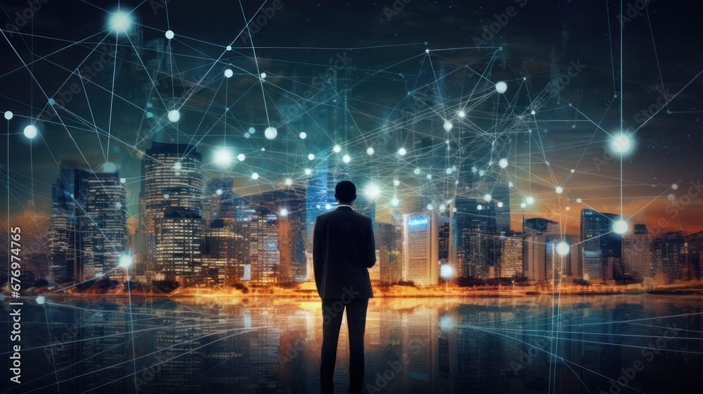 business man and the big data wireless 5G connecting, futuristic, technology, city, digital, internet, communication, success, network, innovation, online business man and the big data wireless 5G connecting, futuristic, technology, city, digital, internet, communication, success, network, innovation, online