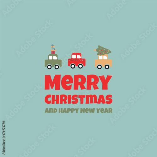 Merry christmas and Happy New Year. Lettering design card template. Banner, postcard, poster design element. Vector illustration
