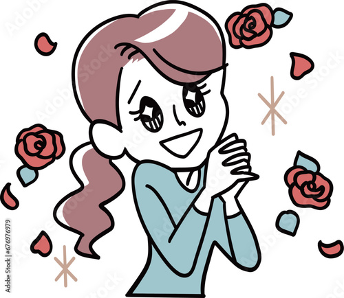 バラの花とキラキラ奥様
